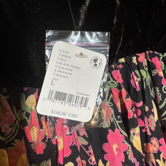 Free People Marsha Black Combo Floral Velvet Boho Mini Dress Size L NWT - Picture 13 of 13